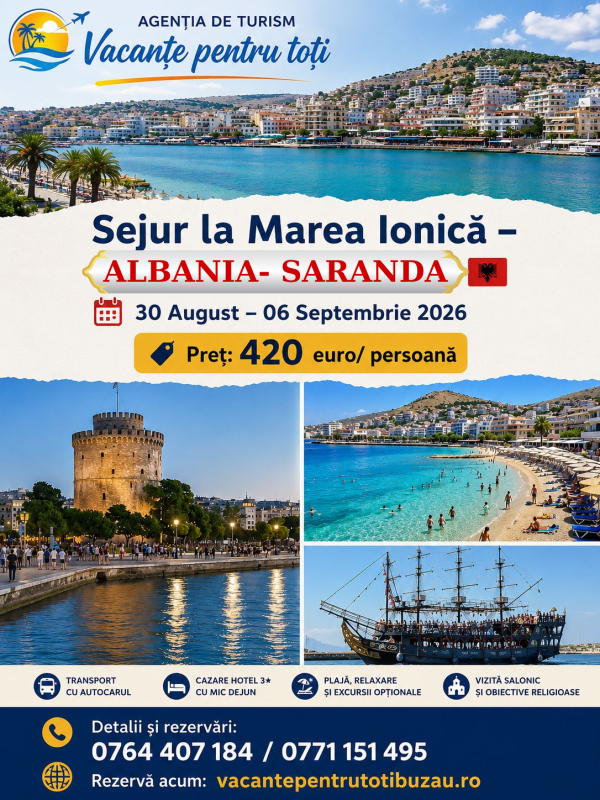Sejur la Marea Ionică – Albania- Saranda  30 August – 06 Septembrie 2026